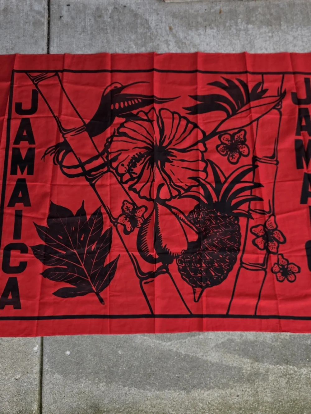 Vintage 80s Jamaica Sarong Wrap A-Kanga Red Black Beach Cover Up